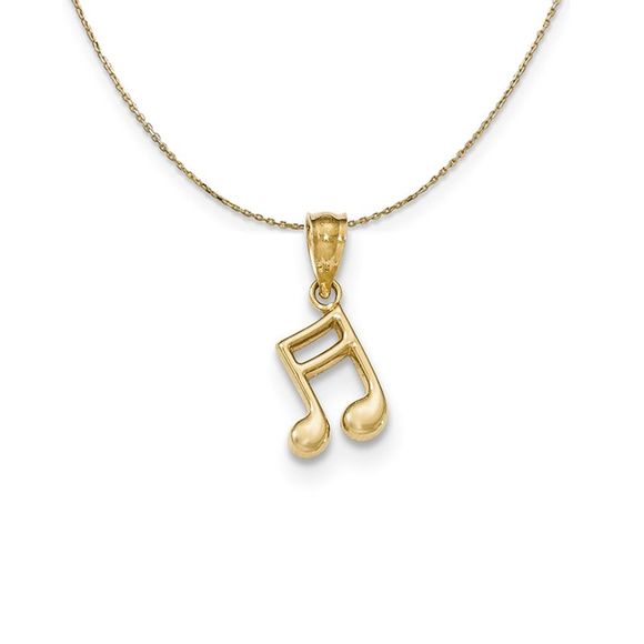 14k Yellow Gold Small 2D Double Note (8mm) Necklace - 18 Inch